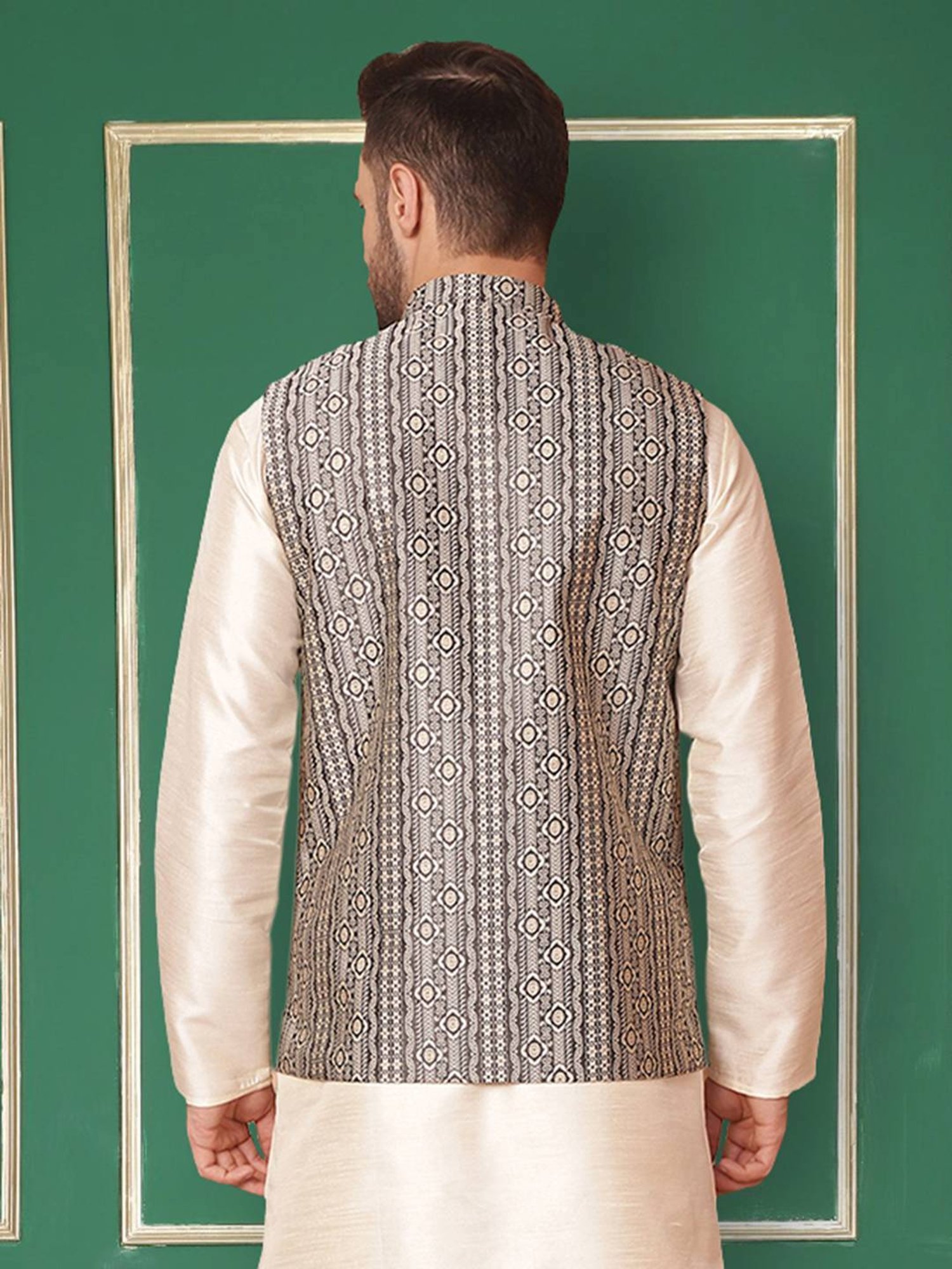 Jompers Black Regular Fit Printed Nehru Jacket