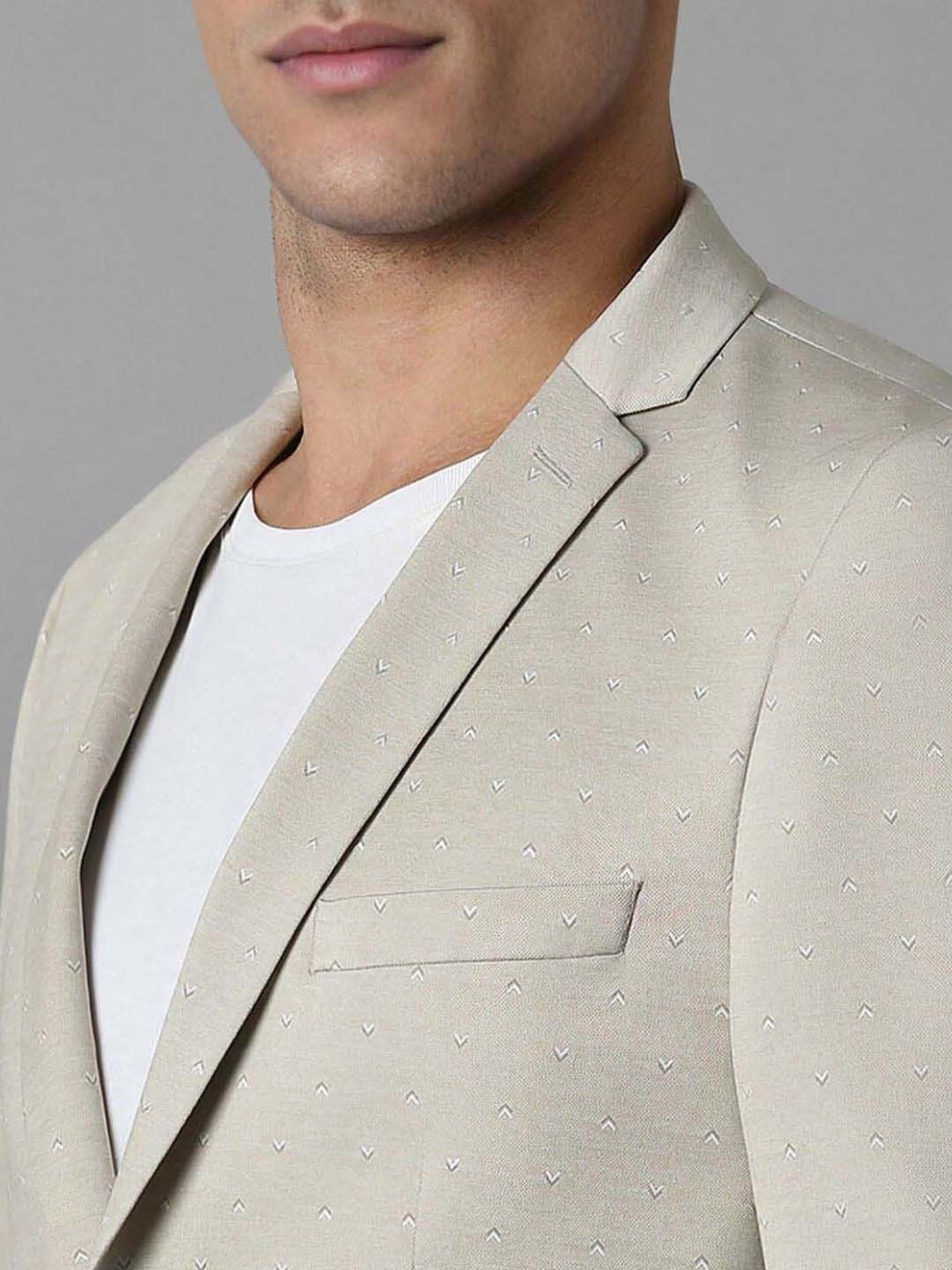 Louis Philippe Sport Beige Cotton Slim Fit Printed Blazer