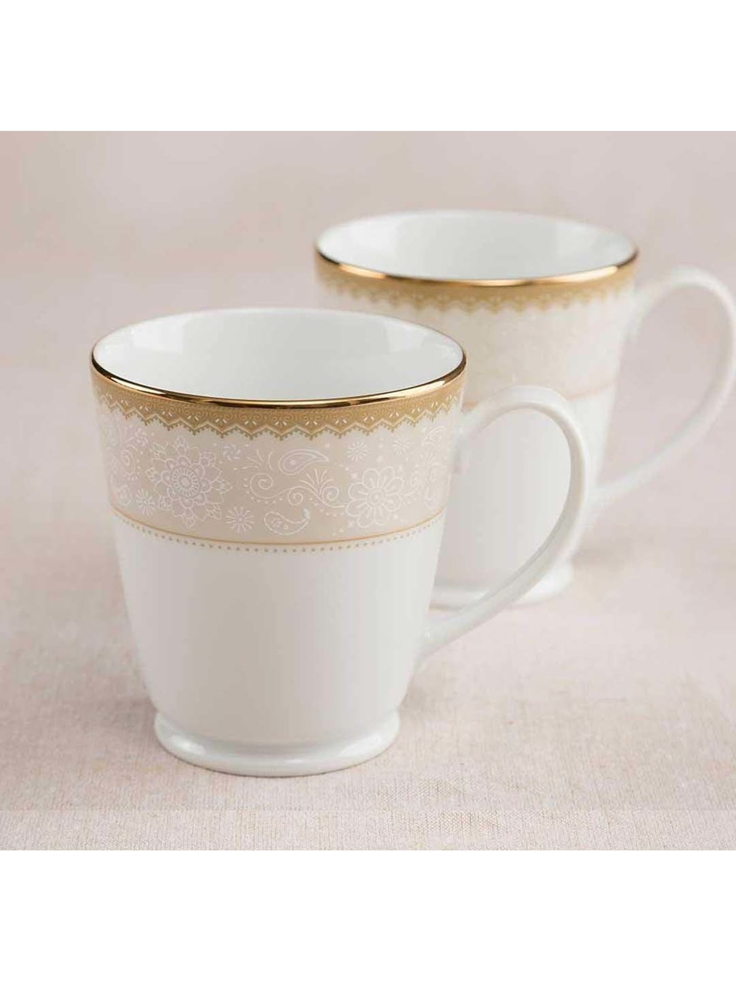 Noritake Golden Chintz White & Green Poreclain Milk Mug (0.37 L) - Set of 2