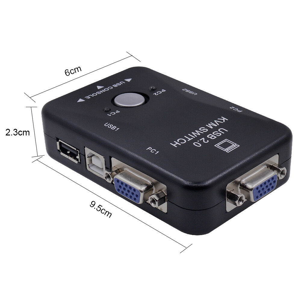 KVM Switch, HD 2Ports USB KVM Switch Box 2 In 1 Out With Controller Button for PC Keyboard Mouse Monitor Video Projector, Small Size, Light Weight, Easy to Carry