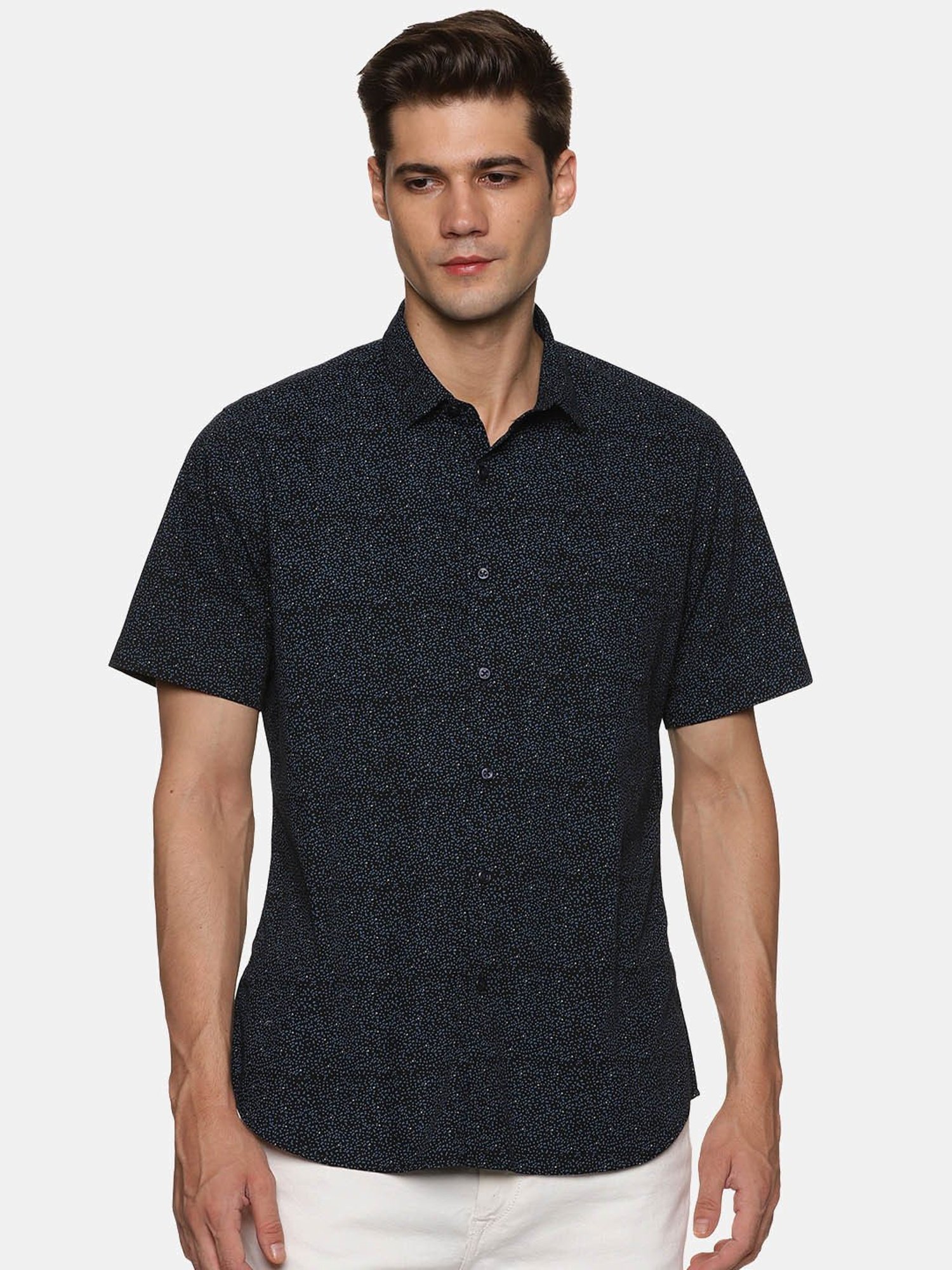 Don Vino Navy Regular Fit Printed Shirt