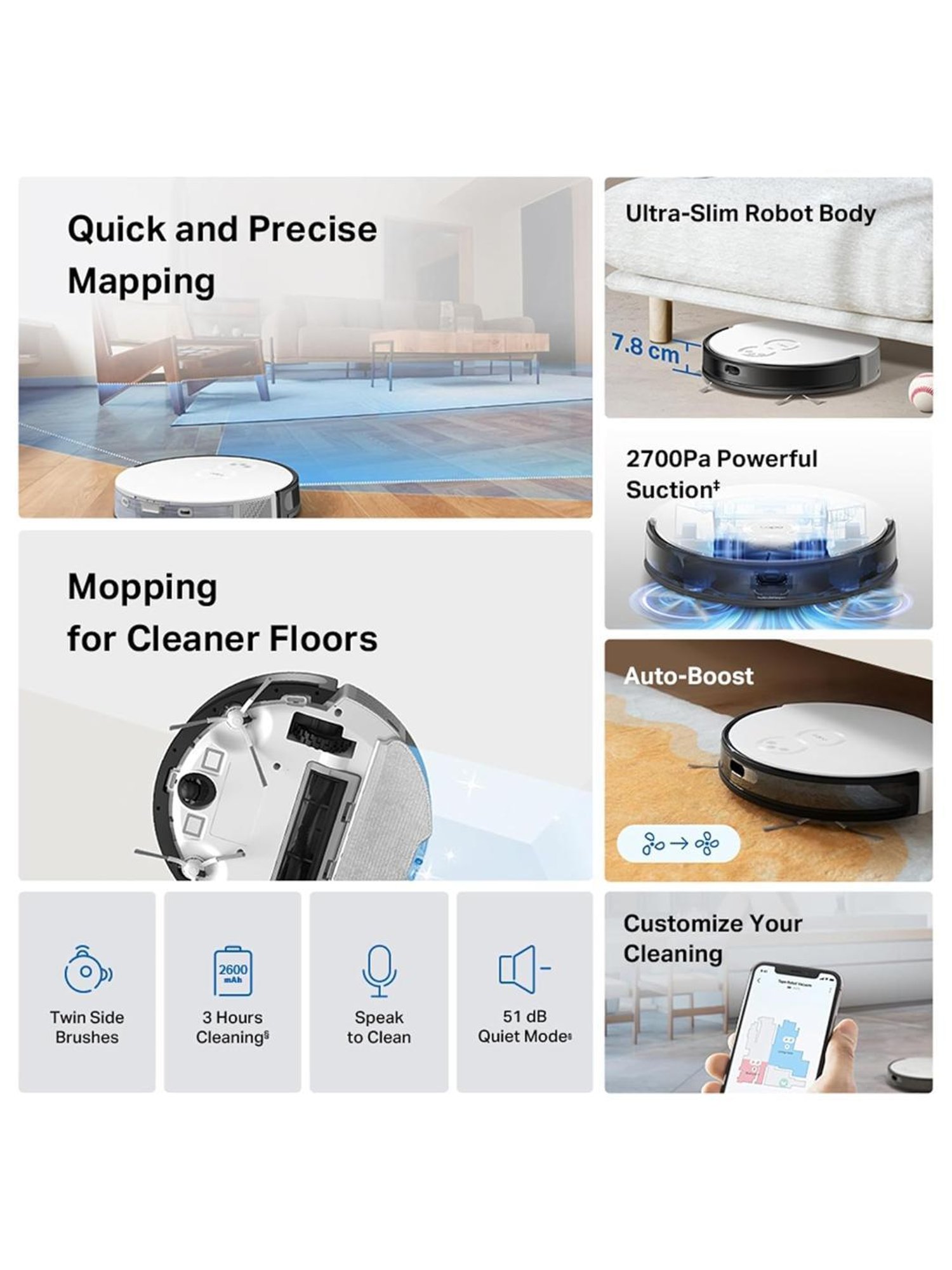 TP-LINK Tapo RV20 Mop MagSlim LiDAR Navigation Robot Vacuum & Mop Combo (White)