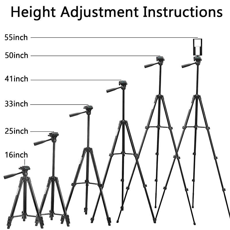 Compatible for iPad iPhone Tripod 50quot Lightweight Aluminum Phone Camera Tablet Tripod + Wireless Remote + Universal 2 in 1 Mount Holder for Smartphone Width 2233quotTablet Width 4373quot