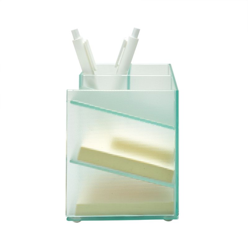 Design Ideas Vinestra Desk Supplies Organizer - Striated Glass Office Desktop Organizer - Clear, 6.8" x 3.4" x 3.9"