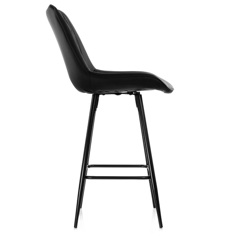 Elama 2 Piece Diamond Stitched Faux Leather Bar Chair in Black with Metal Legs