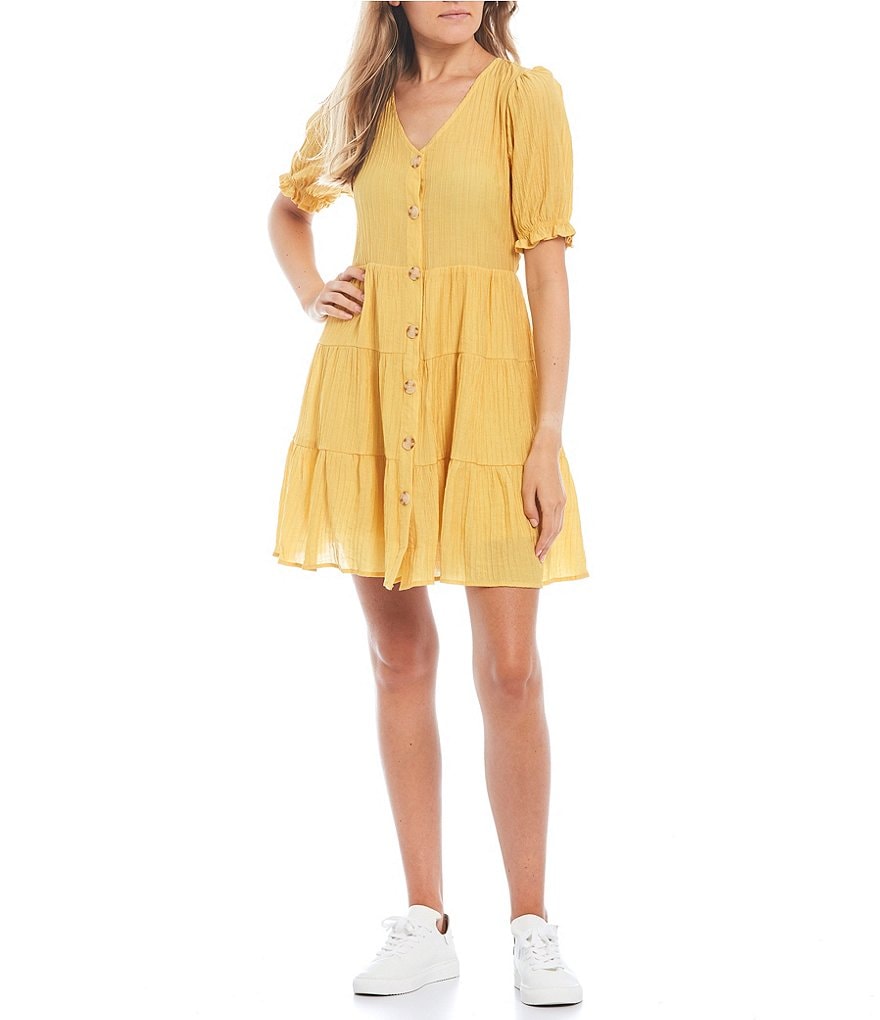 Blu Pepper Puff Sleeve Tiered Dress