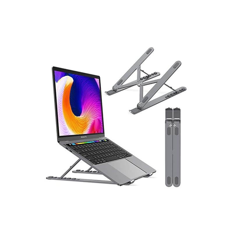 Laptop Stand Portable Computer Laptop Mount Aluminum Laptop Riser with 6 Levels Height Adjustment Fully Collapsible Supports up to 44lbs ASpace Gray