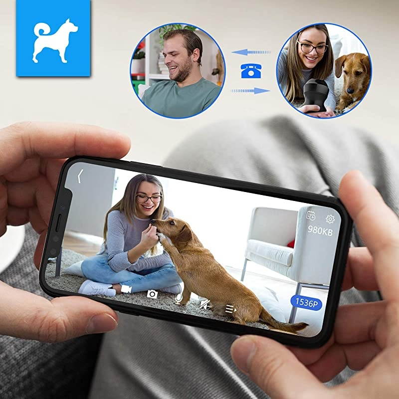 Security Camera Pet WiFi Camera -  1536P Indoor Wireless IP Camera Full HD 3MP Home Video Surveillance System with IR Night Vision, Motion Detection and Two-Way Audio - Cloud Storage