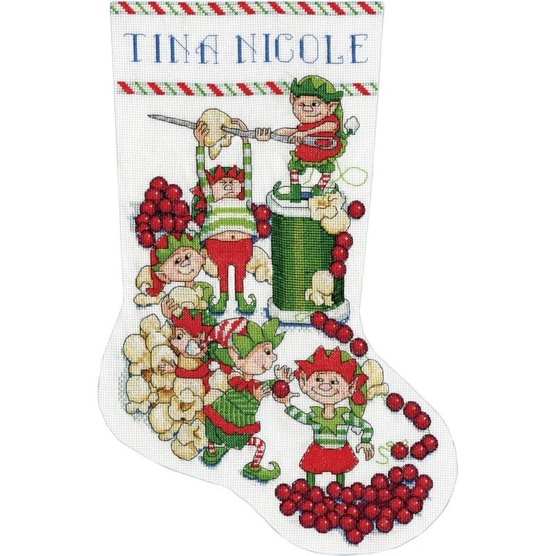 Design Works Counted Cross Stitch Stocking Kit 17" Long-Popcorn Elves (14 Count)