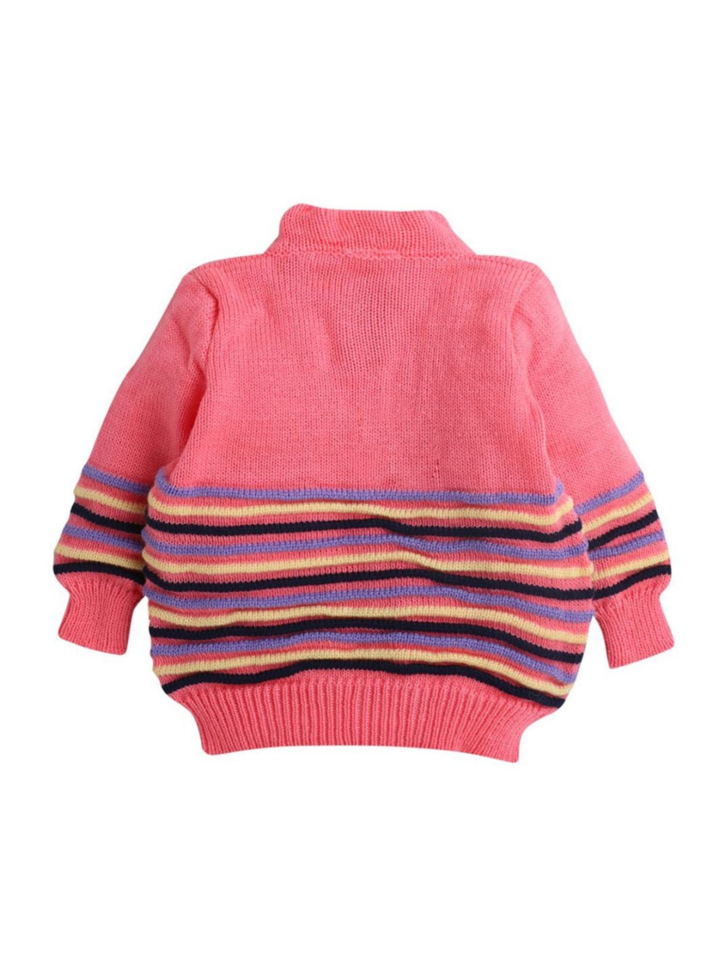 Little Angels Kids Pink & Black Striped Full Sleeves Sweater Set