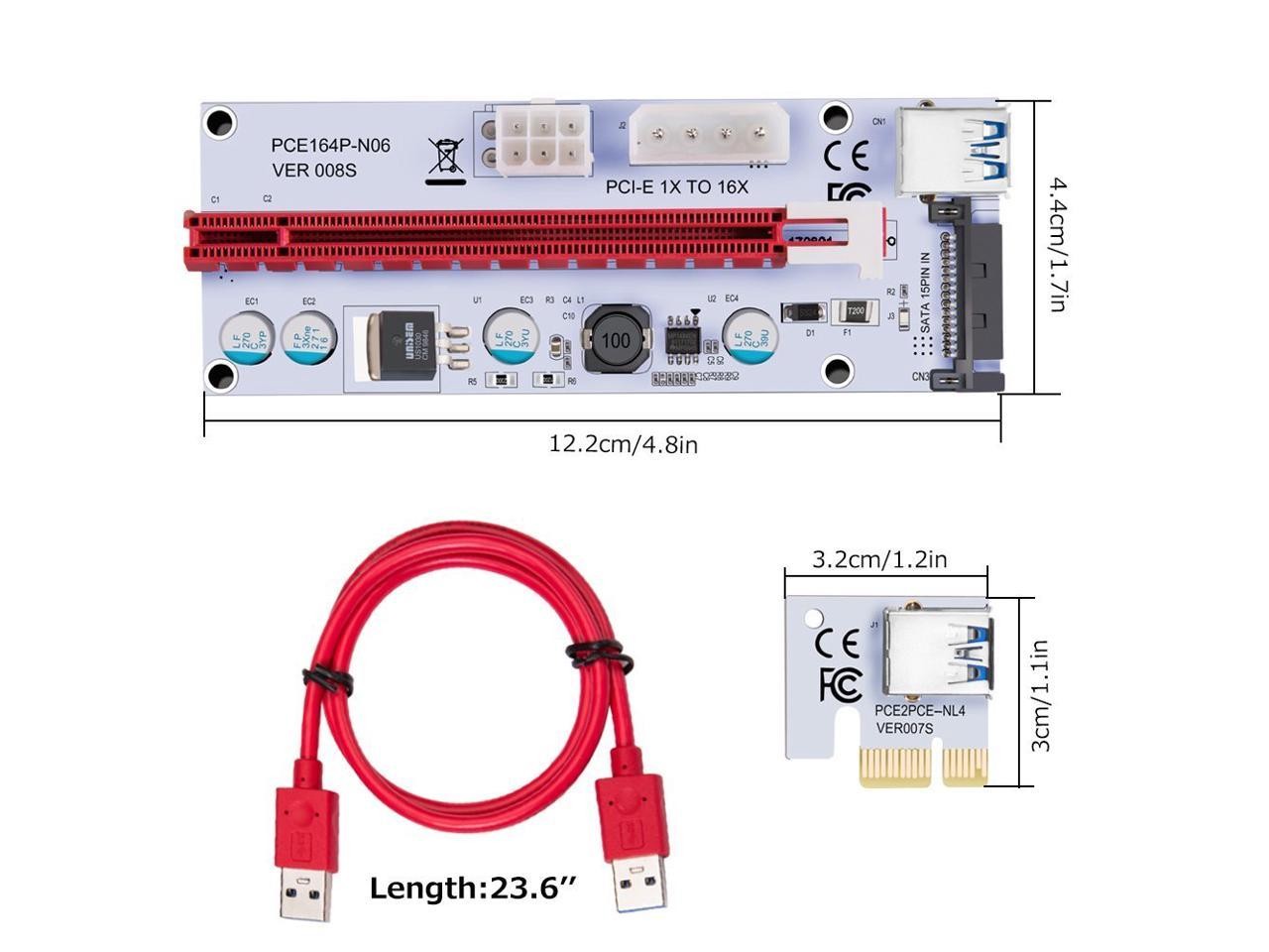 6-Pack Ver006C Mining Dedicated PCIe Riser Cable Card Adapter Cryptocurrency PCI Express 1X to 16X Extender Mining Rig 60cm USB 3.0 6Pin Power
