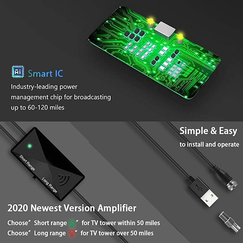 Latest? TV Antenna - HDTV Antenna Support 4K 1080P, 90-120 Miles Range Digital Antenna for HDTV, VHF UHF Freeview Channels Antenna with Amplifier Signal Booster - 18 FT Premium Coaxial Cable