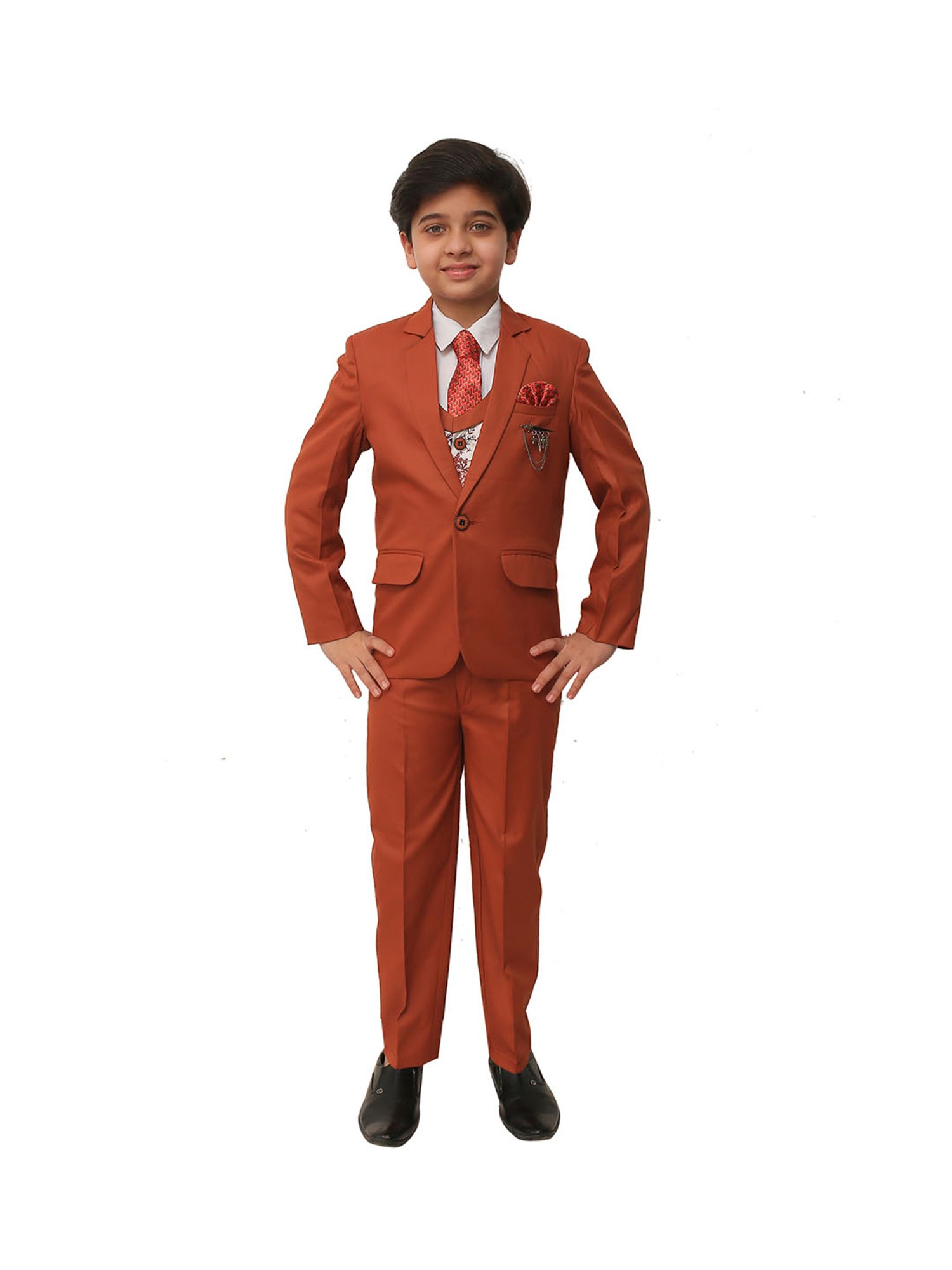 Fourfolds Boys Blue & White Solid Full Sleeves Suit Set