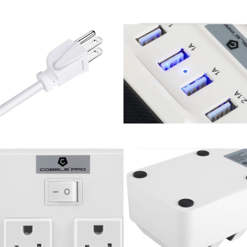 Cobble Pro 4-Port (5.1A) USB Charging Station with 2 AC Outlets Power Brick Surge Protector (Built-in Multi Device Stand