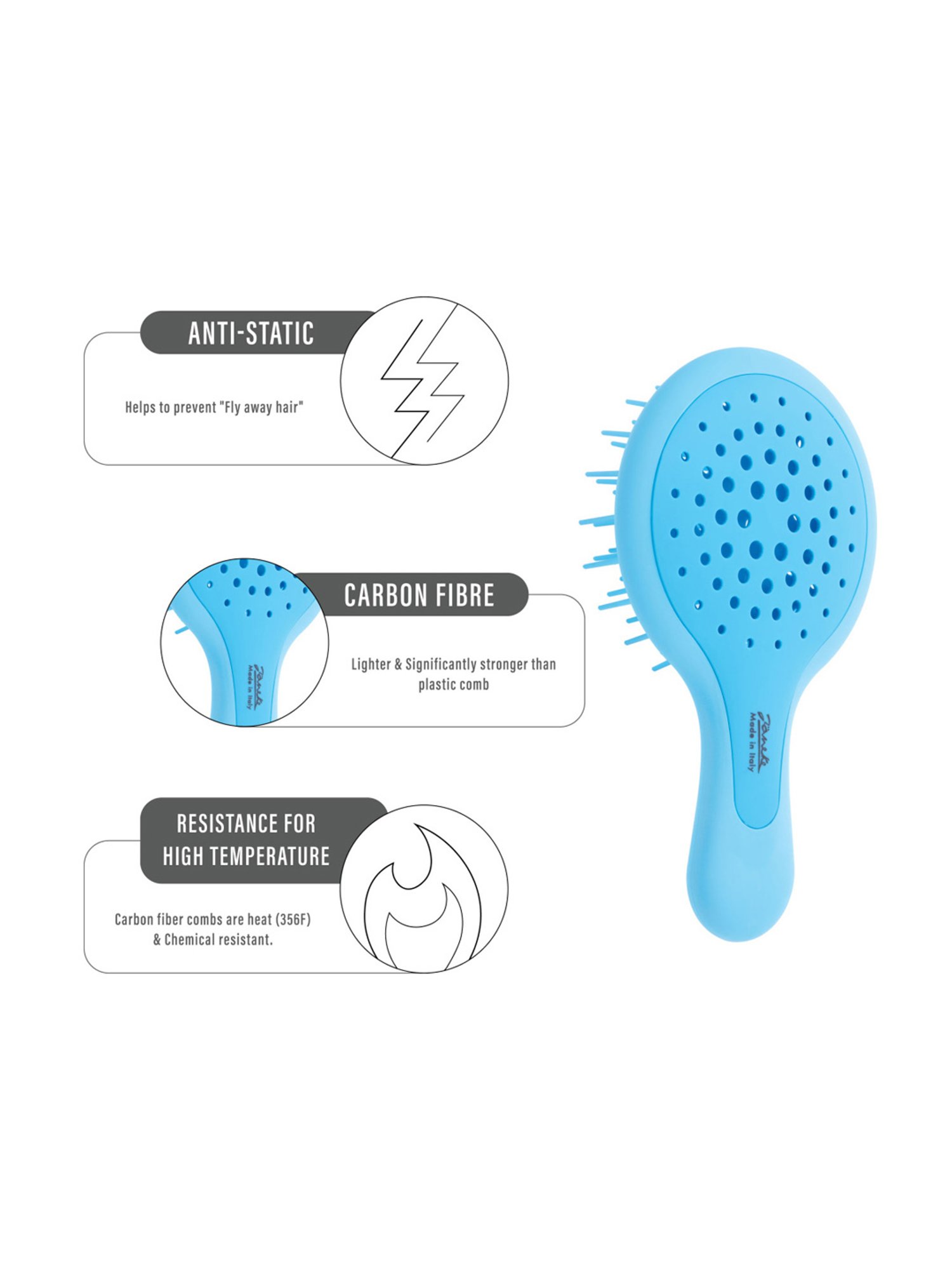 Janeke 1830 Professional Fluo Blue Unisex Hair Brush