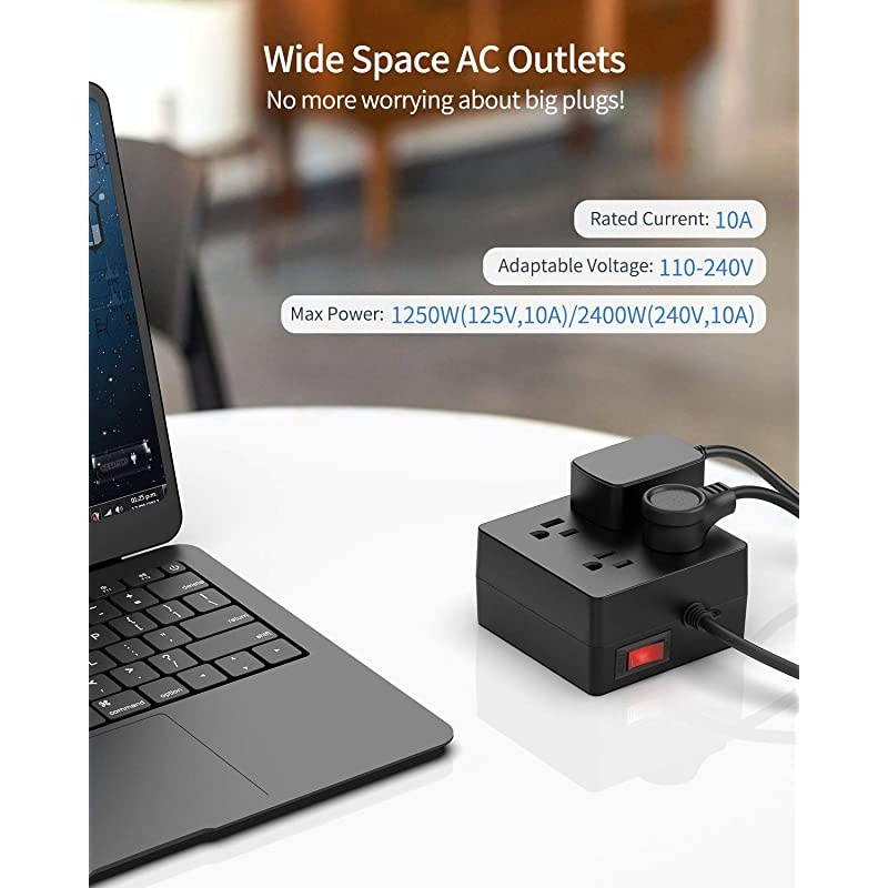 USB Power Strip Surge Protector  Mountable Charging Station with 4 Widely Spaced AC Outlets 4 Smart USB Ports 5ft Desktop Extension Cord for Home Office Hotel Dorm RV Deep Green