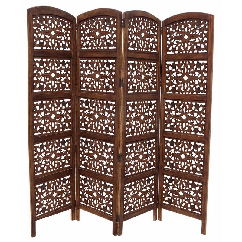 Handmade Foldable 4 Panel Wooden Partition Screen Room Divider Brown - The Urban Port