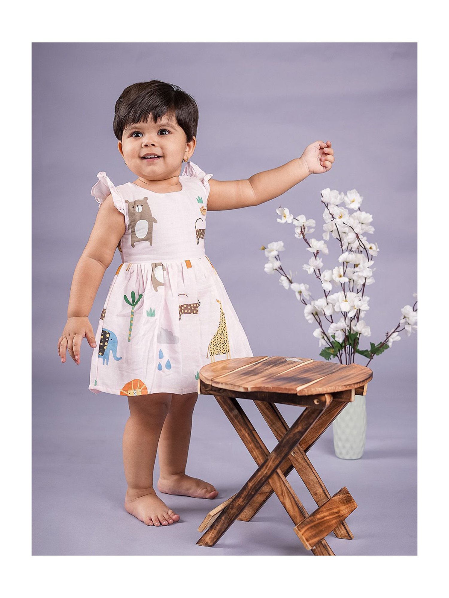 Baby Moo Kids Pink & Yellow Printed Dress