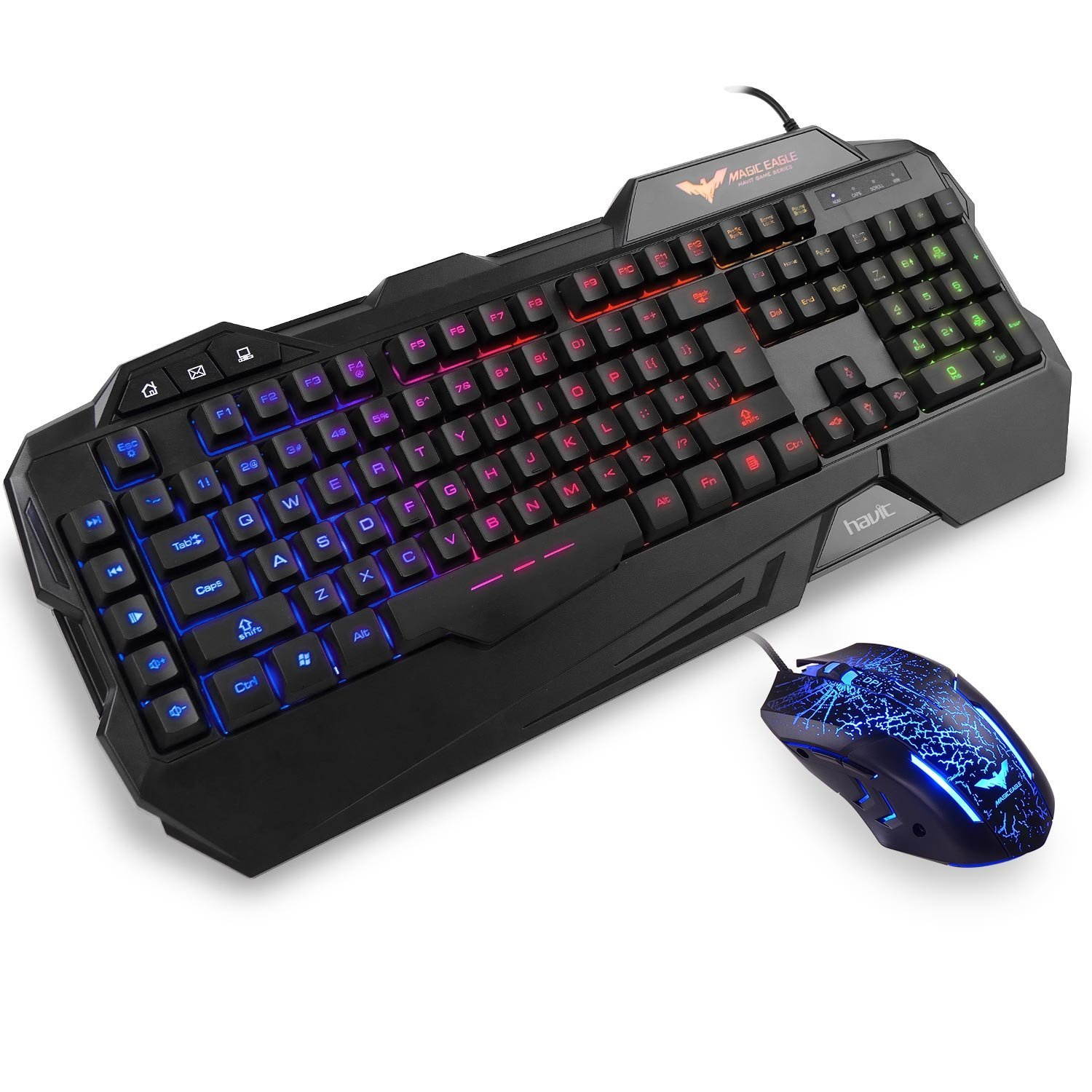 Gaming Keyboard and Mouse Combo, Led Rainbow Backlit Wired Gaming Keyboard and Gaming Mouse,Up to 3200 DPI,19 Anti-ghosting key ,5 multimedia keys - Black
