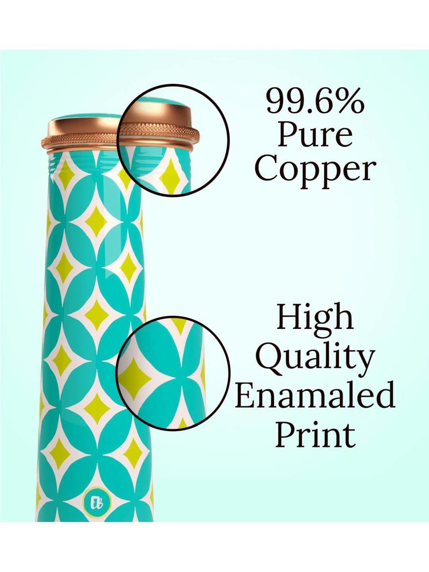 Everything Beautiful Aqua Blue Copper Water Bottle - Slim (0.75 L)