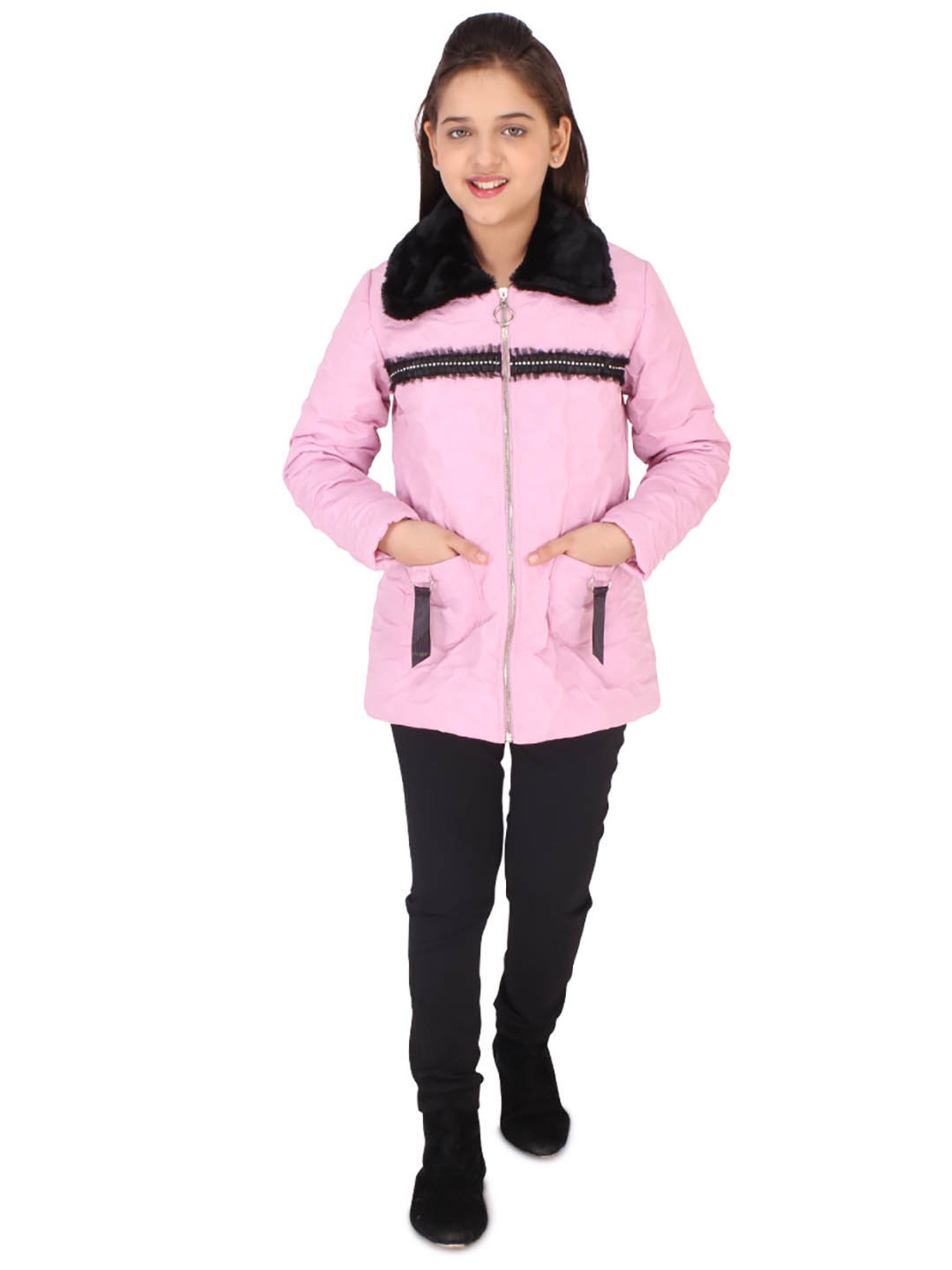 Elle Kids Black Self Pattern Jacket