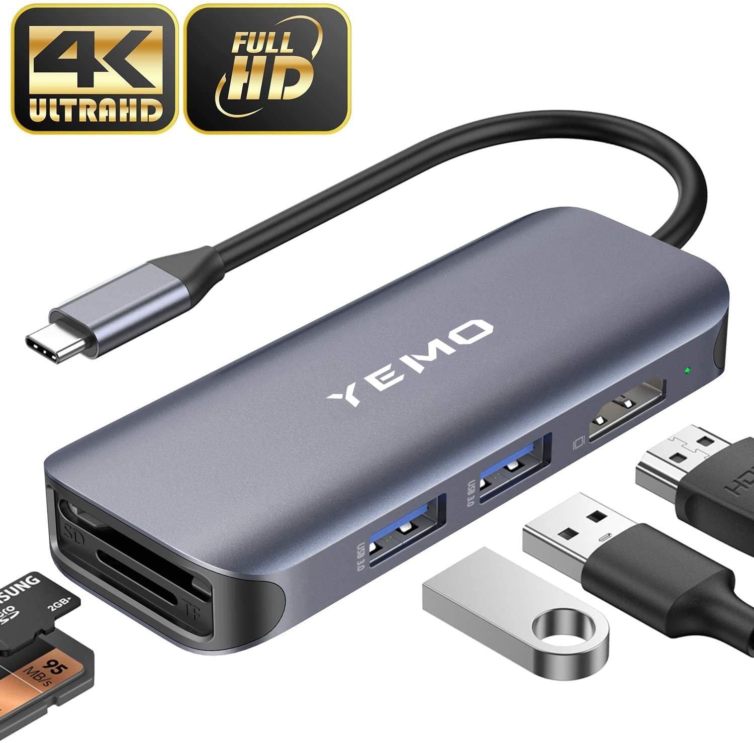 USB C Hub,6-in-1 USB C Multiport Adapter Hub with 4K HDMI, SD/TF Card Port, 2 USB 3.0 Port, Portable Type C Hub USB C Dongle for MacBook/Pro/Air 2016/2017/2018 and More USB C Device