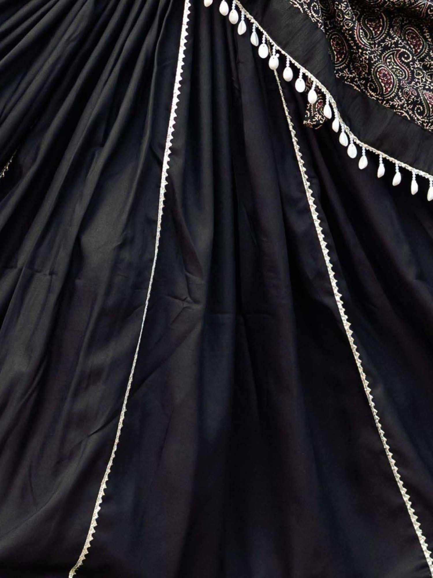 Odette Black Cotton Printed Lehenga Choli Set With Dupatta