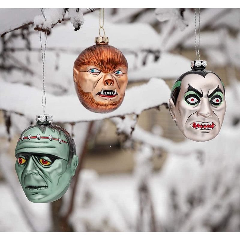 Accoutrements Set of 3 Monster Blown Glass Christmas Ornaments