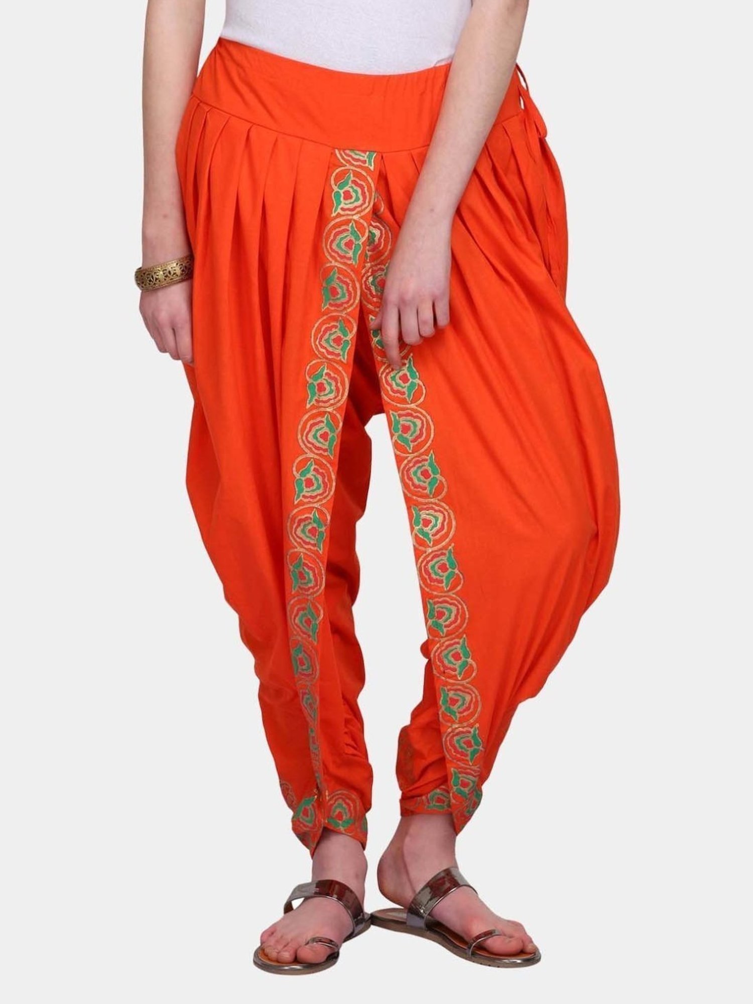 Kaanchie Nanggia Orange Cotton Pleated Dhoti Pants