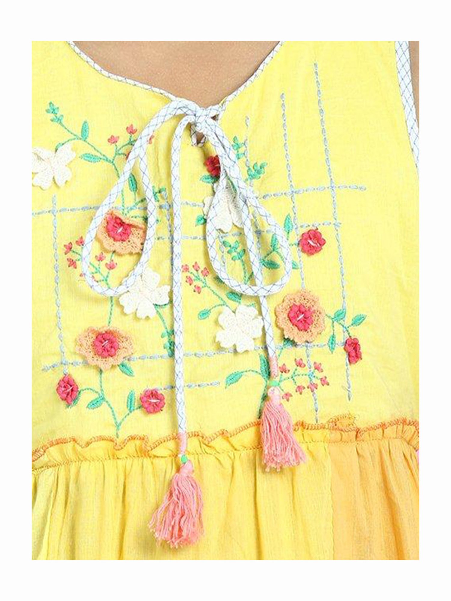 Biba Girls Yellow Embroidered Dress