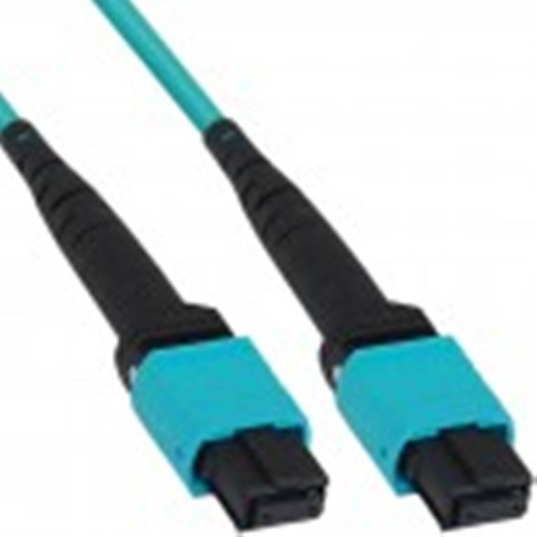 MTP Fiber Optic Patch Cord, 40 Gb Multimode (OM3), Aqua, 8 Fibers, 5 Meters