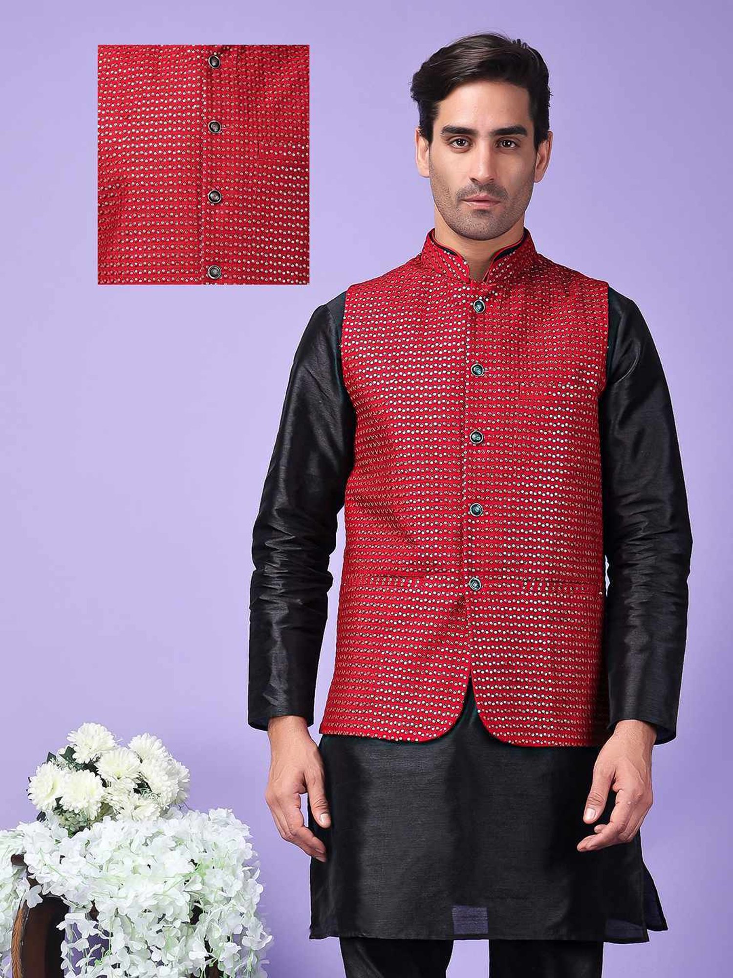 Hangup Maroon Regular Fit Embellished Nehru Jacket