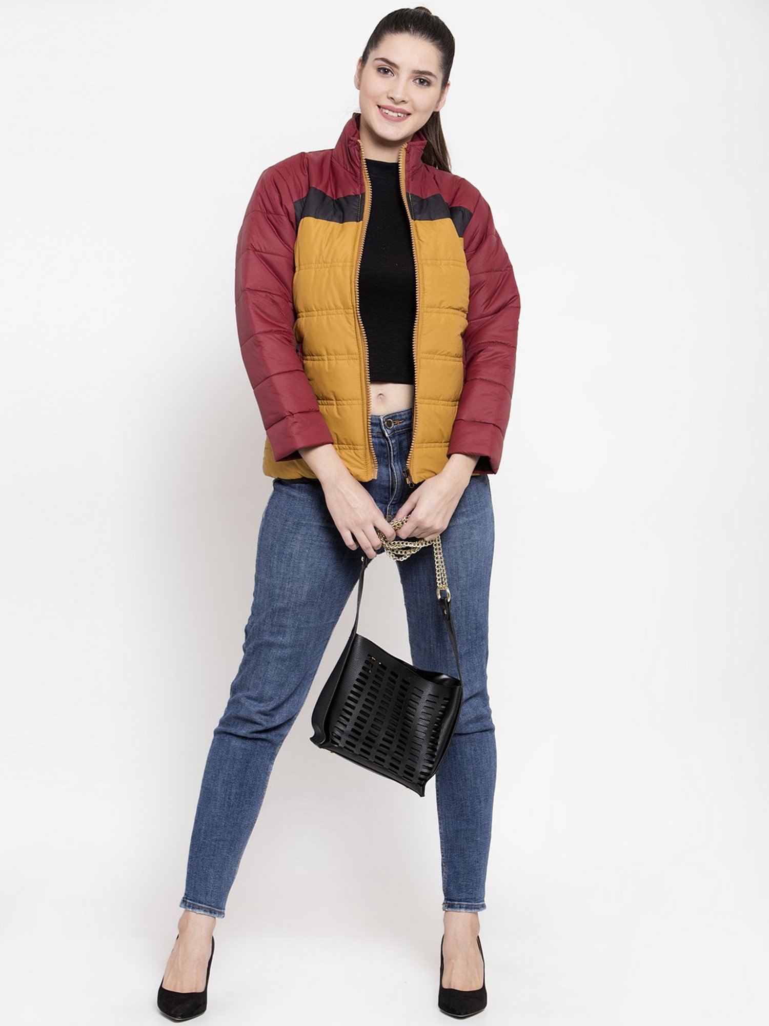 VOXATI Yellow & Maroon Regular Fit Jacket