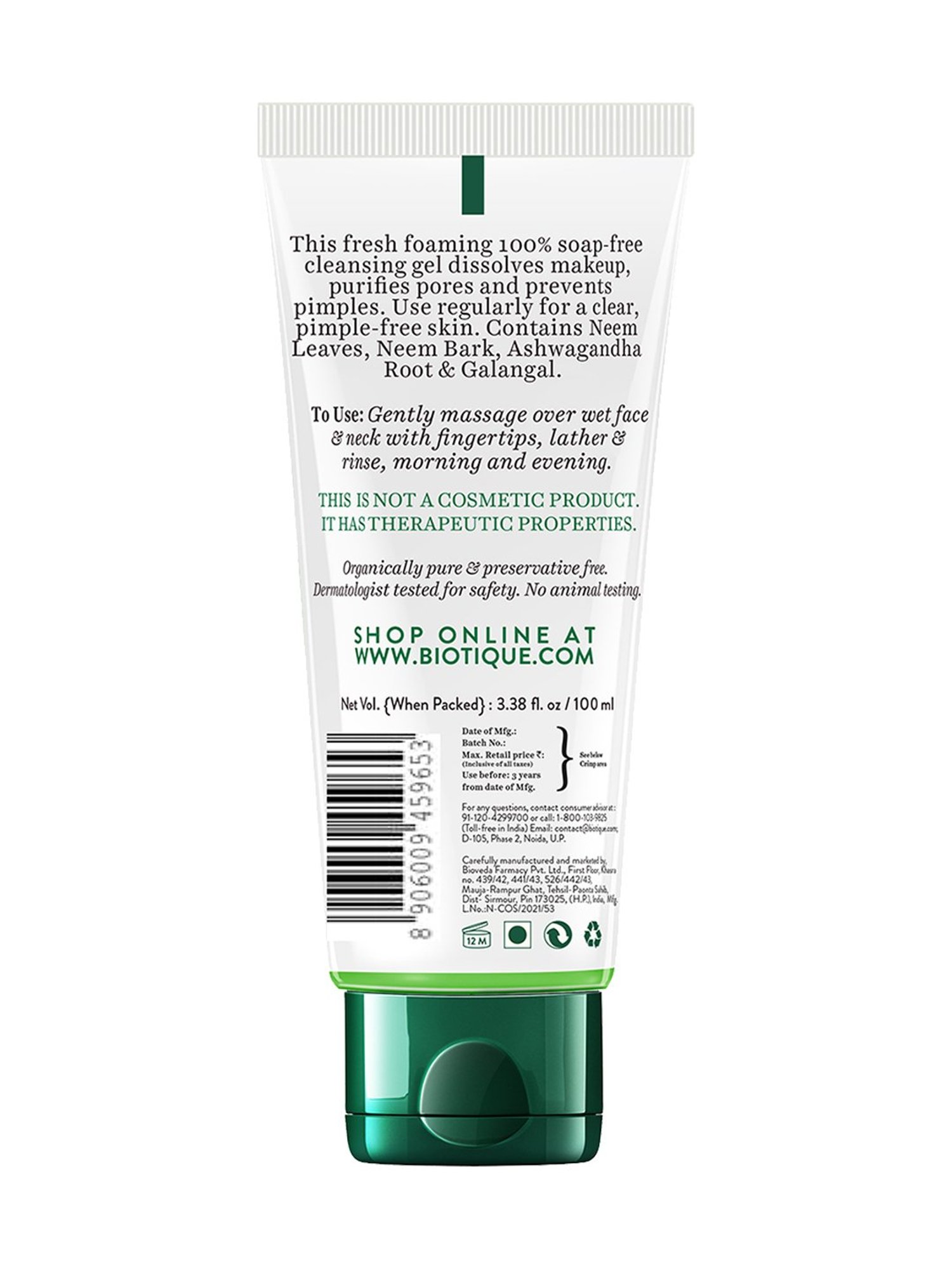 Biotique Fresh Neem Pimple Control Face Wash - 100 ml