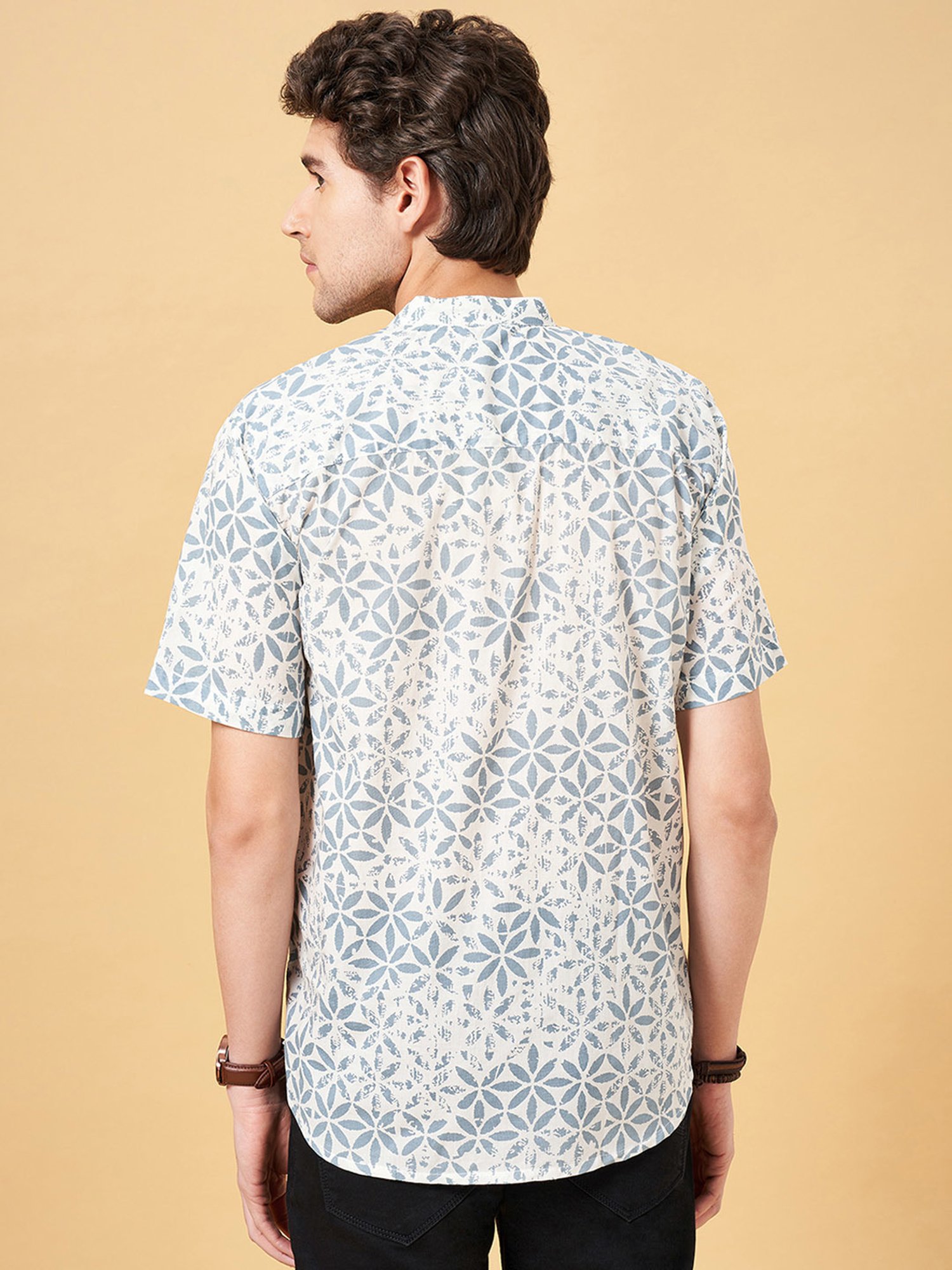 Indus Route by Pantaloons Powder Blue Regular Fit Printed Shirt