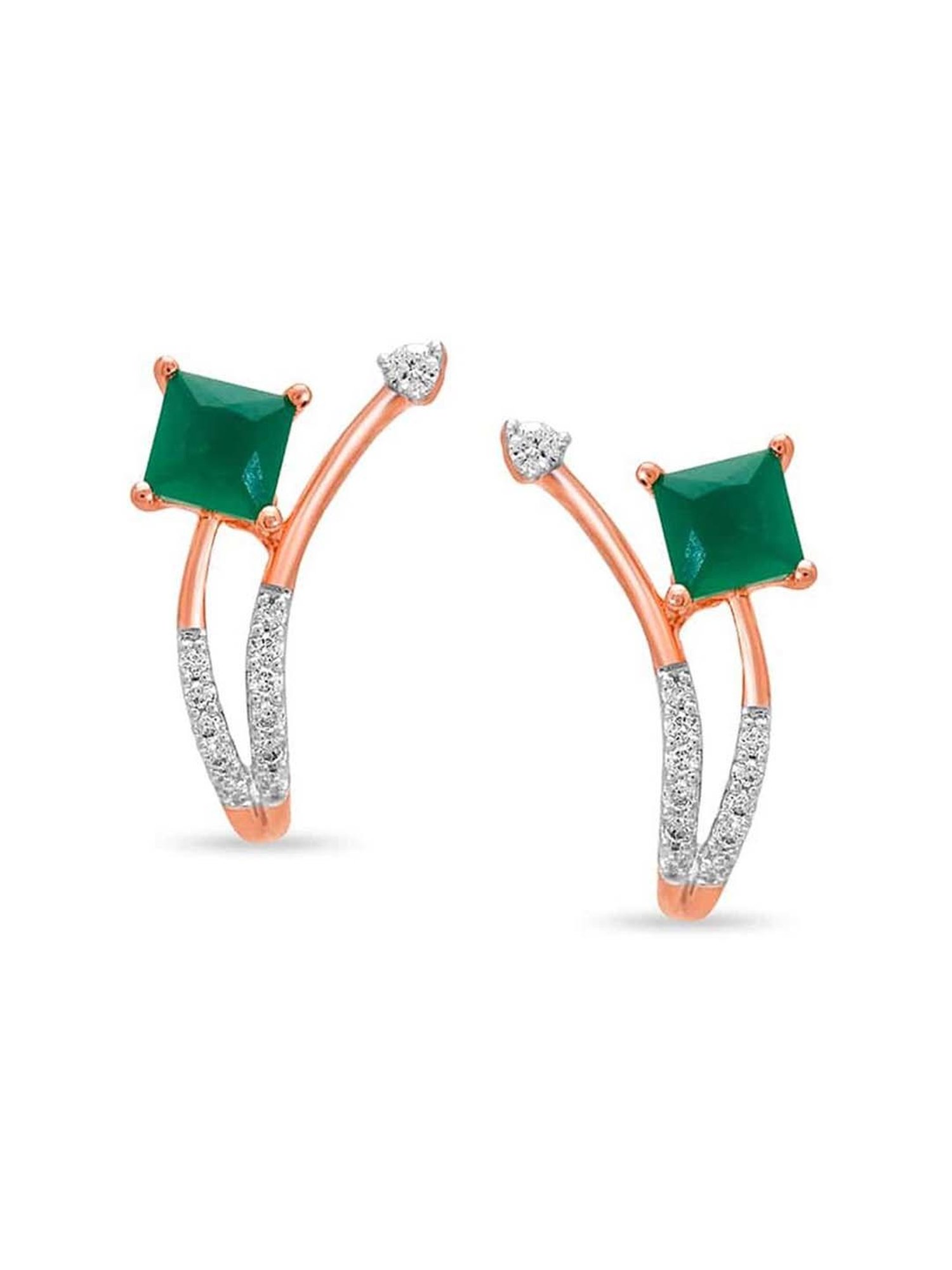 Mia By Tanishq Nature's Finest 14k Gold Blossoming Beauty Green Onyx Hoop Earrings