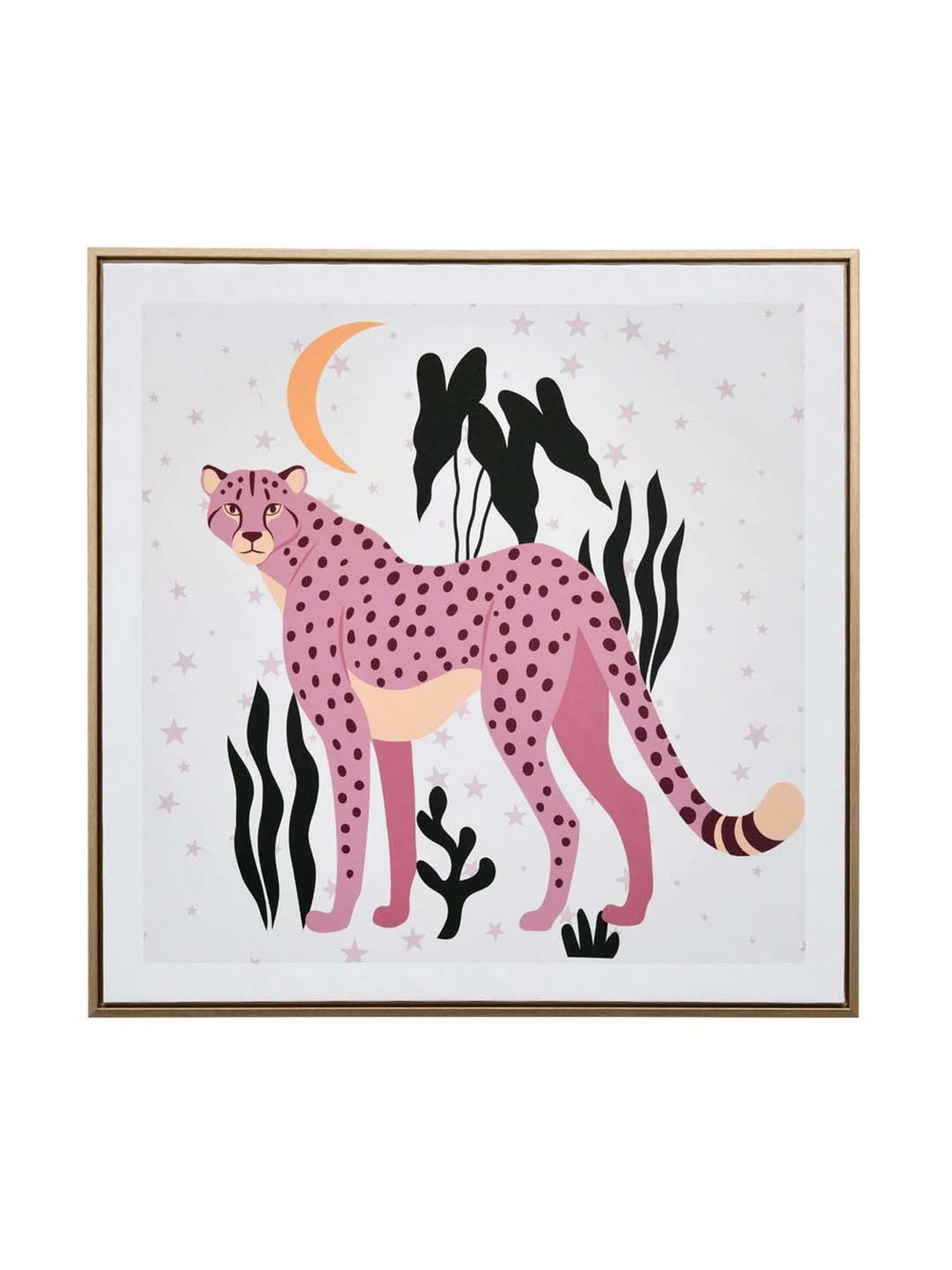 @home Pink Canvas Standing Cheetah Wall Painting