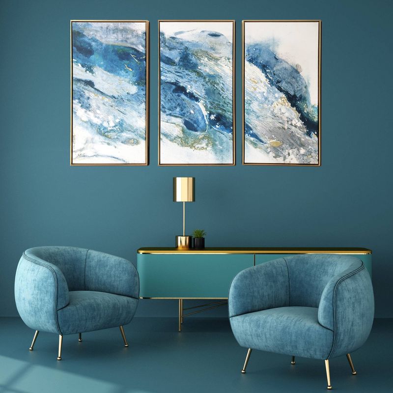 48" x 30" Abstract Regalite Triptych Floating Framed Wall Canvas Teal Blue - Gallery 57