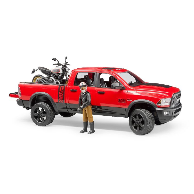 Bruder Toys RAM 2500 Power Wagon with Ducati Scrambler Desert Sled and Driver - 1:16 Scale