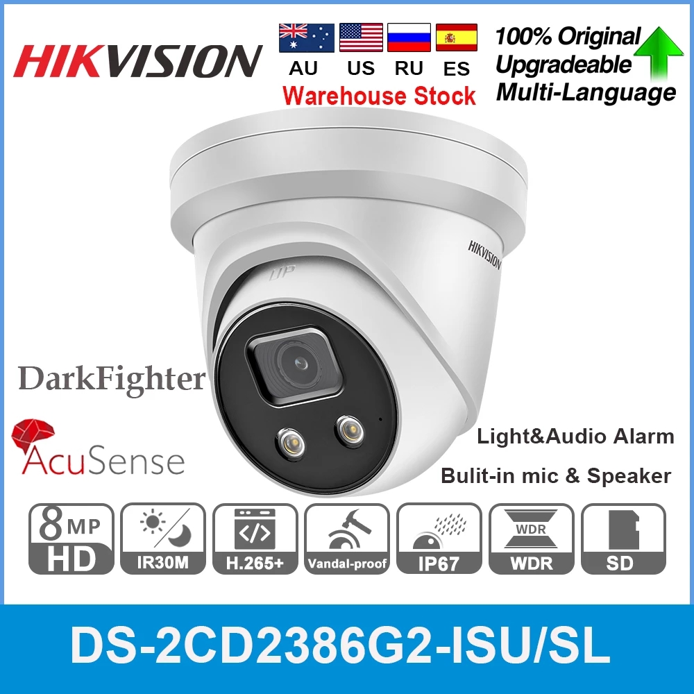 Hikvision Original IP Camera 8MP DS-2CD2386G2-ISU/SL 4mm DarkFighter 4K POE SD Card H.265+ AcuSense Built-in Microphone & Speaker