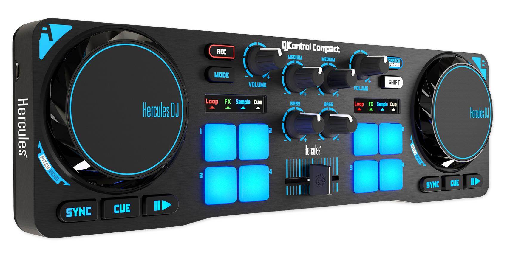 Hercules 4780843 DJControl Compact super-mobile USB Controller with 8 Trigger Pads and 2 Virtual Turntable Decks