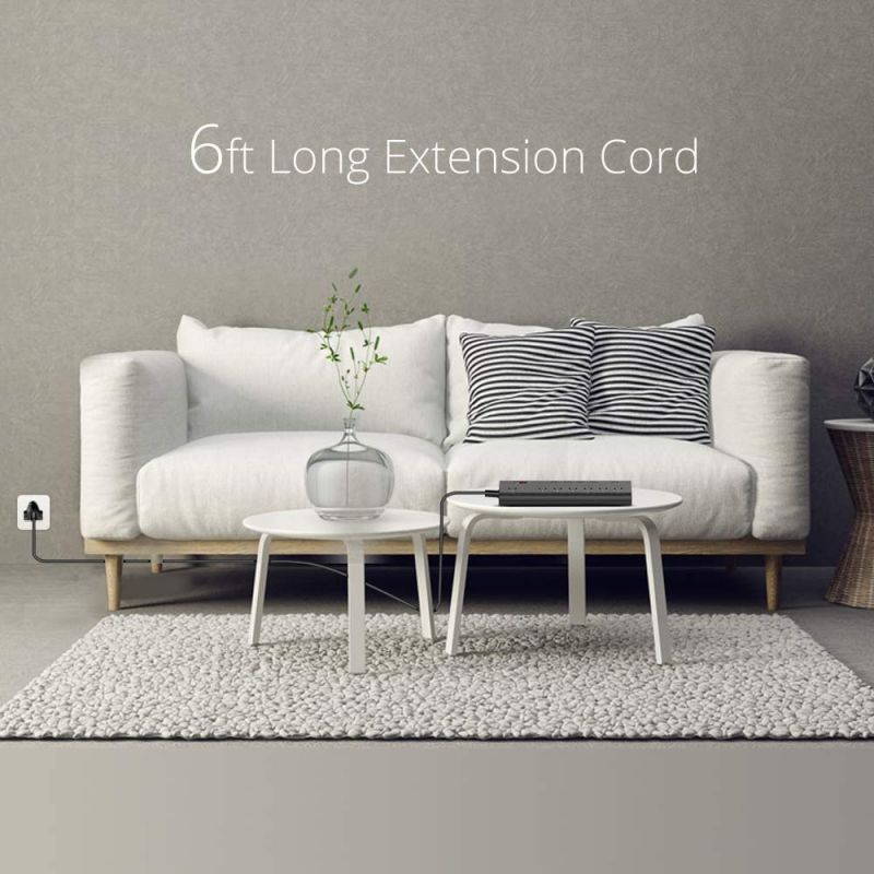 Power Strip Surge Protector with 5 USB Ports (30W/6A) and 7 Outlets (1625W/13A), 2100 Joules, 6ft Heavy Duty Extension Cord, HICITY Wall Mountable Multiplug for Home & Office - Black