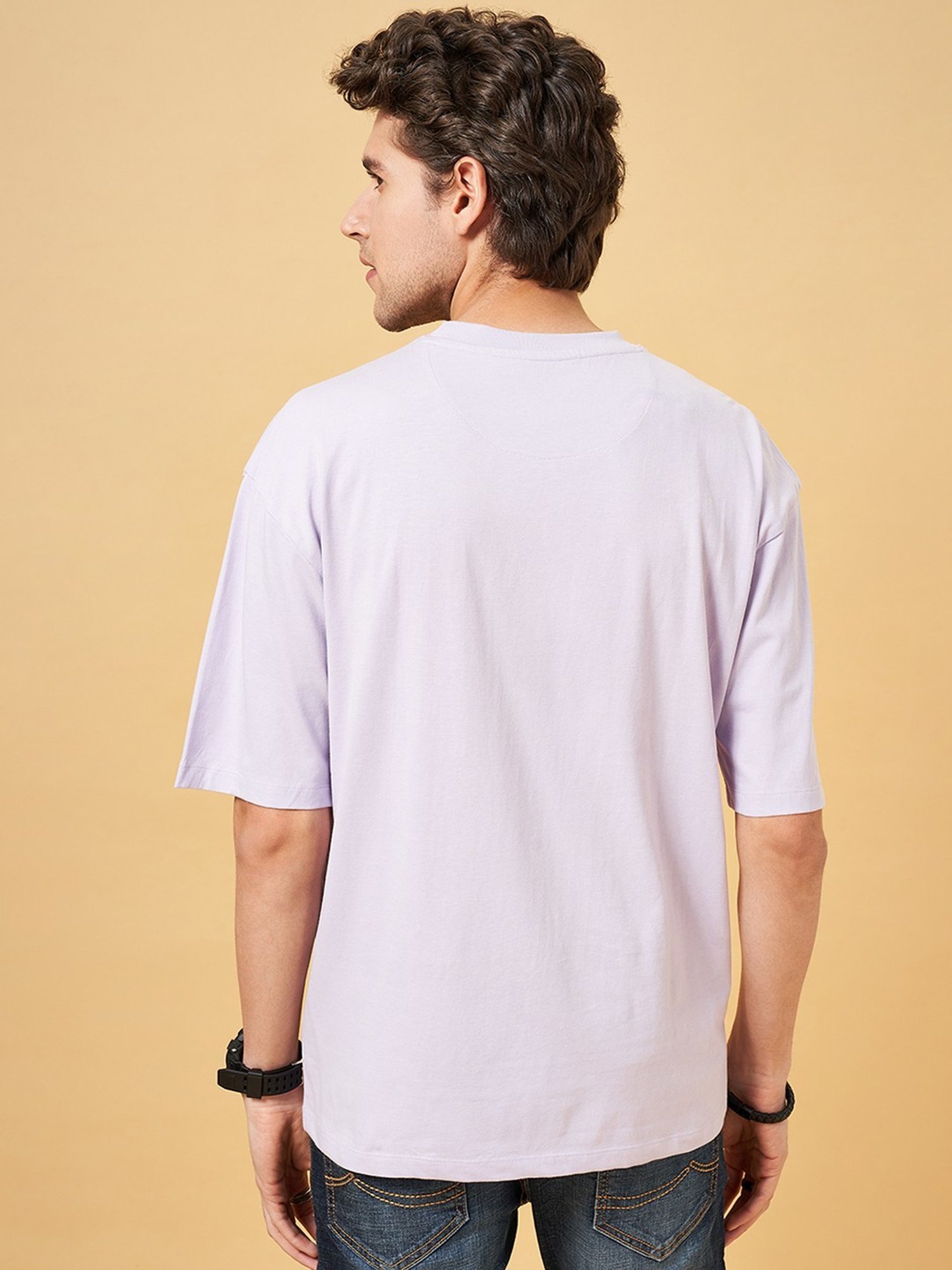 SF Jeans by Pantaloons Fair Orchid Cotton Regular Fit Printed T-Shirt