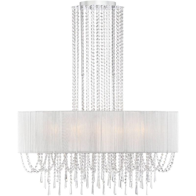 Vienna Full Spectrum Chrome Oval Linear Pendant Chandelier 39" Wide Modern Clear Crystal Silk Thread Shade for Kitchen Island