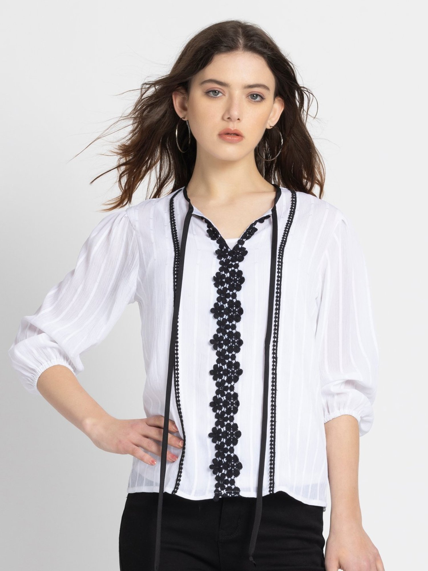 SHAYE White & Black Self Design Top