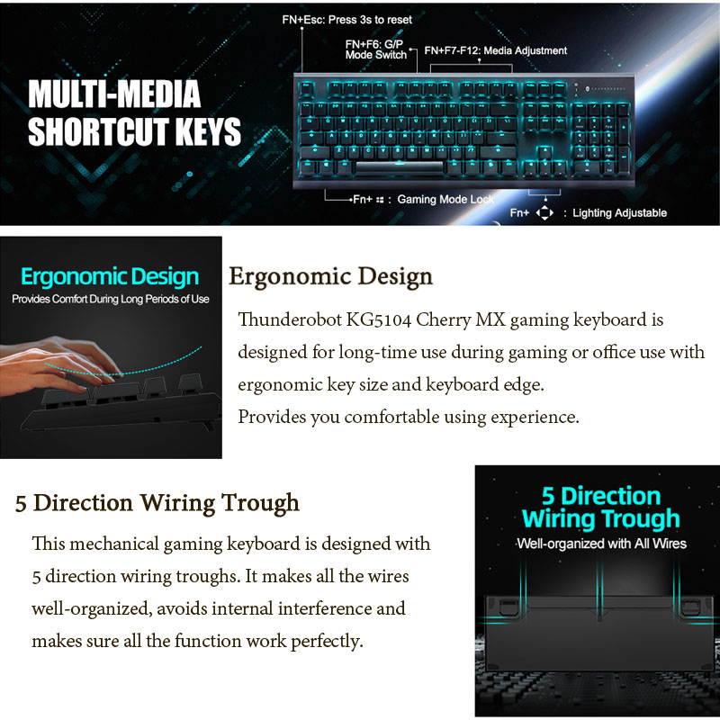 ThundeRobot Mechanical Cherry MX Gaming Keyboard, Programmable Red Switch Wired Keyboard for Gaming with 104 Keys Full Anti-ghosting Keyboard for Windows/iOS, Ideal for Game or Work (Red Switch)