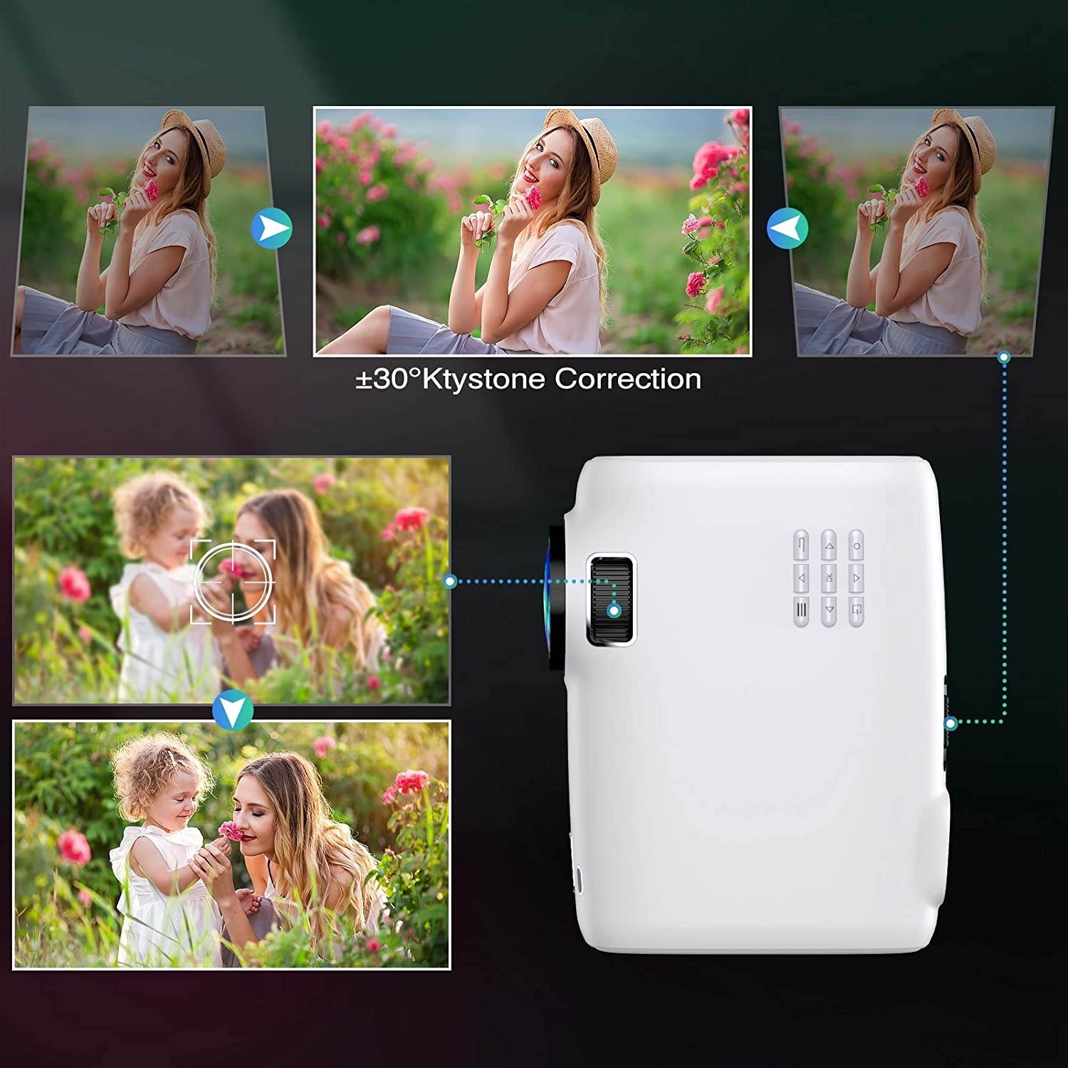 Vilinice BL-43 6000L Outdoor Movie Projector with 100 Inch Screen, 1080P and 240" Display Supported, Portable Video Projector Compatible with TV Stick, PS4, HDMI, USB, VGA