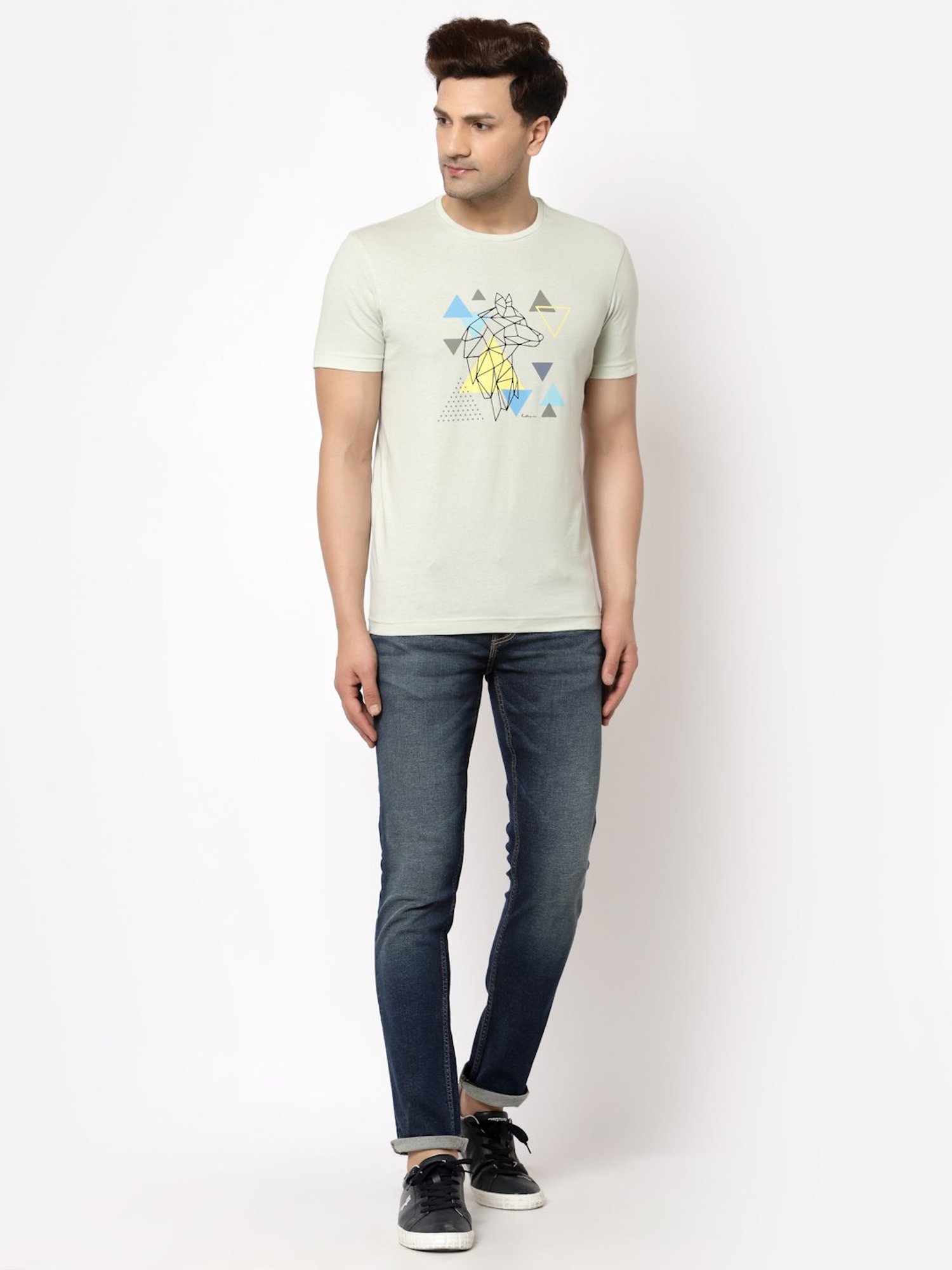 Red Tape Pista Green Regular Fit Cotton Crew T-Shirt