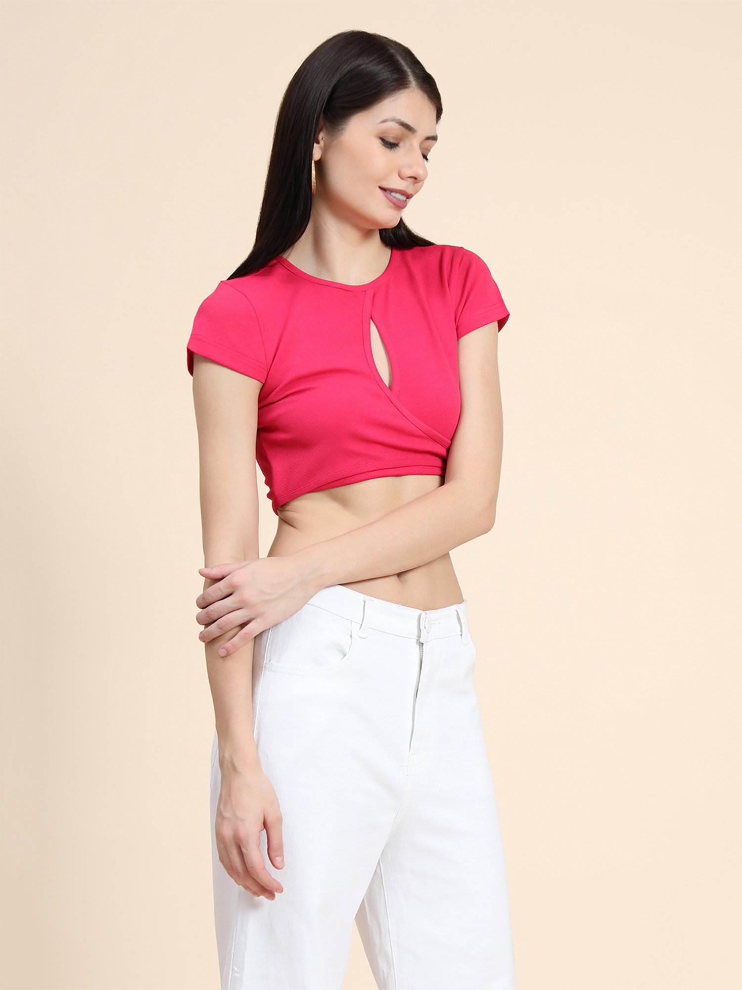 KERI PERRY Pink Regular Fit Crop Top
