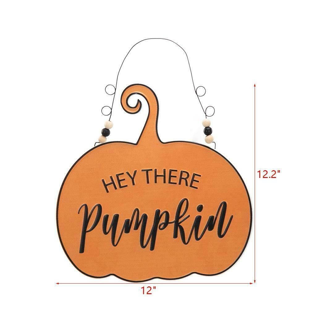 HEY THERE Pumpkin Autumn SIGN Wall Door Hanger Plaque Welcome Halloween Decor